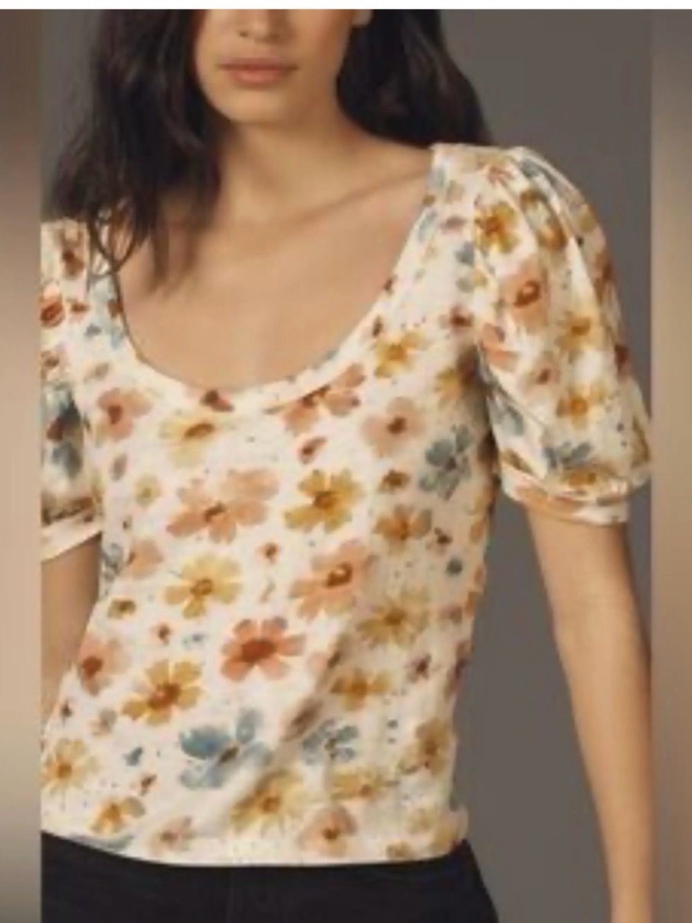 Anthropologie NWT Scoop Neck Puff Sleeve Floral Top- S